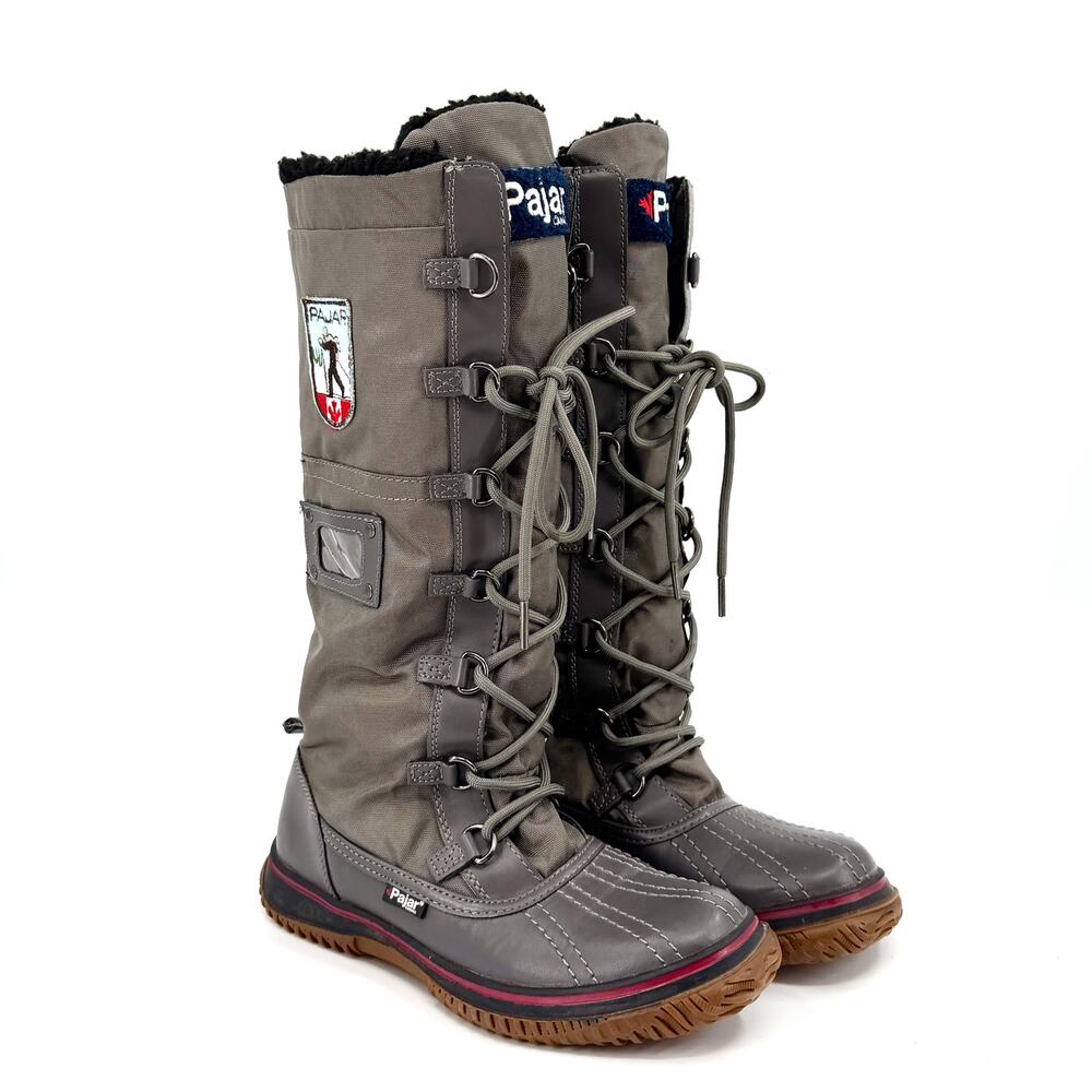 Pajar Canada Green Gray Waterproof Lace-Up Tall Duck Snow Boots